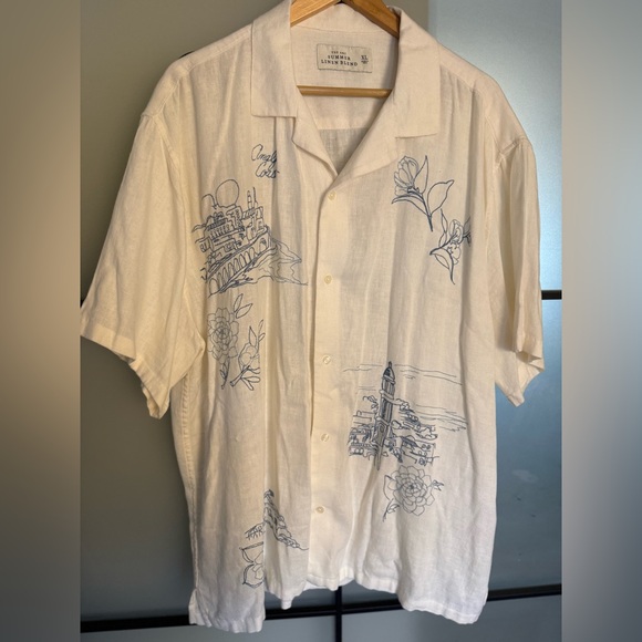 Abercrombie & Fitch Other - Abercrombie & Fitch White Linen Blend Shirt with Amalfi Coast Embroidery